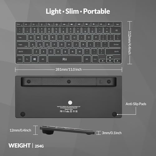Rii Wireless Keyboard,Bluetooth Keyboard(2.4G+BT5.0),RGB Backlit,Rechargeable with Aluminum Alloy Case for Tablet,Surface,PC,Laptop with Windows (X9-Windows)
