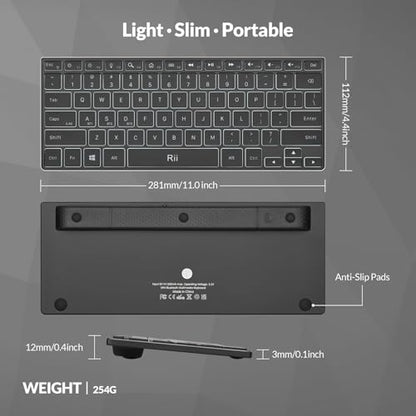 Rii Wireless Keyboard,Bluetooth Keyboard(2.4G+BT5.0),RGB Backlit,Rechargeable with Aluminum Alloy Case for Tablet,Surface,PC,Laptop with Windows (X9-Windows)