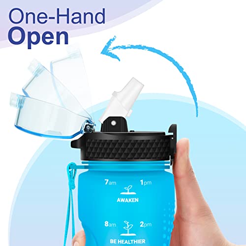 24 OZ Motivational Kids Water Bottle With Time Marker,Straw Lid,Leak Proof, Tritan BPA Free Sports Water Bottle Blue Purple (1 Lid) - color: Blue Purple