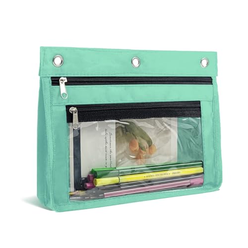 YoeeJob 1 Pack Pencil Pouch for 3 Ring Binder, Expandable Binder Pouches with Zipper, Large Capacity Pen Holder Case with Clear Window School Class Office Organizers, Lake Blue - color: Lake Blue