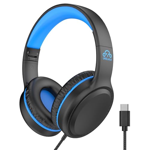 UKELALA Wired Headphones with Type C Cable for Boys Girls Kids Youth, USB-C Headphones Lightweight Portable Compatible with Pad Phone for Adults Student Children Black Blue - color: Black/Blue