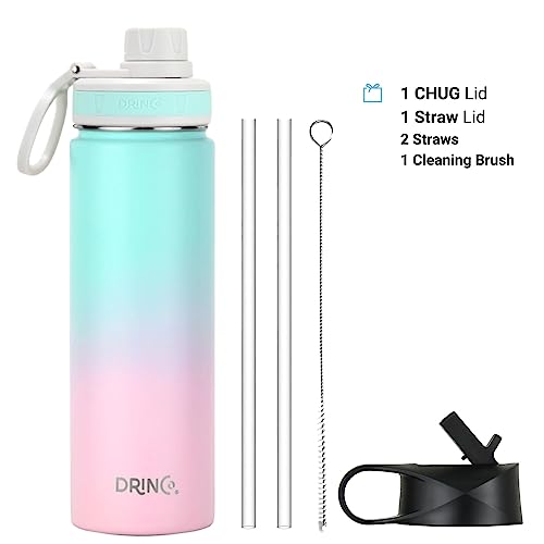 DRINCO Stainless Steel Water Bottle Spout Lid Vacuum Insulated Double Wall Water Bottle Wide Mouth (40oz 32oz 22oz 18oz 14oz) Leak Proof Keeps Cold or Hot (22 oz, 22oz Macaron) - color: 22oz Macaron, size: 22 Ounces