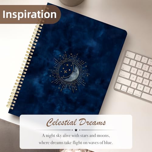 Cute Spiral Notebook journal A4 Aesthetic Pretty Design for Women Girls Kawaii with Pocket, 8.5 x 11 inch, Graph, Blue Moon - color: Blue Moon, style: Graph