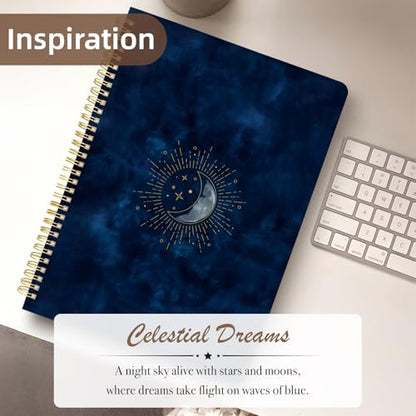 Cute Spiral Notebook journal A4 Aesthetic Pretty Design for Women Girls Kawaii with Pocket, 8.5 x 11 inch, Graph, Blue Moon - color: Blue Moon, style: Graph