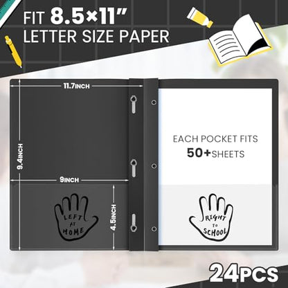 Henoyso 24 Pcs Plastic Folders with Clear Front Pockets and Prongs School to Home File Organizer Plastic Folder for Back to School Parent Teacher Communication Homework Office (Black) - color: Black