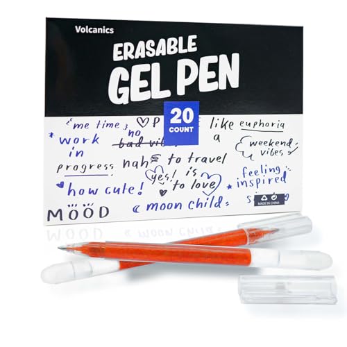 Volcanics Red Erasable Gel Ink Pens 20 Pack – Smooth Writing Heat Erasable Gel Pens with Cap, No Refill Needed, No Smudge, Perfect for School, Office, Journaling, Note Taking, Drawing - color: Red