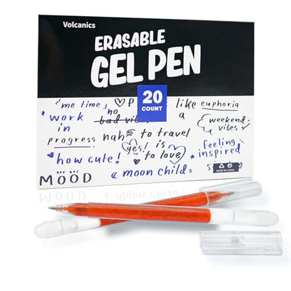 Volcanics Red Erasable Gel Ink Pens 20 Pack – Smooth Writing Heat Erasable Gel Pens with Cap, No Refill Needed, No Smudge, Perfect for School, Office, Journaling, Note Taking, Drawing - color: Red