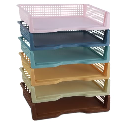 gisgfim 6 Pcs Turn in Trays Classroom Retro Paper Tray for Classroom Organization and Storage Stackable Plastic Book Baskets Turn in Bins Teacher Organizers for Library Drawers School Office Desk - color: Retro