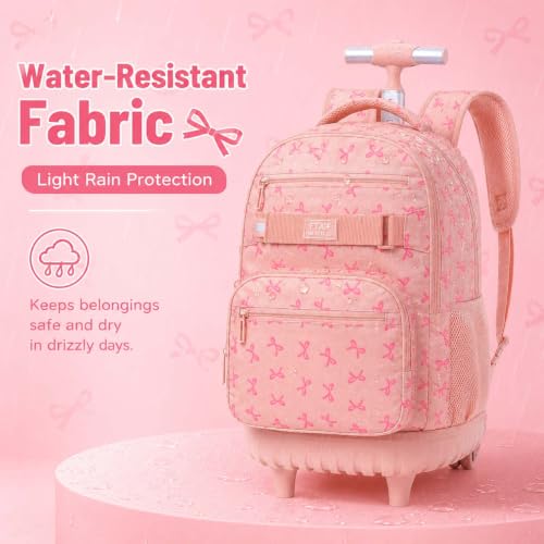 gxtvo Roller Backpack for Girls, Women Rolling Bookbag with Lunch Box for Adults, Water Resistant Wheeled School Bag for College Teens Kids Travel - Pink Bow - color: Girls Rolling Backpack Bow Pink