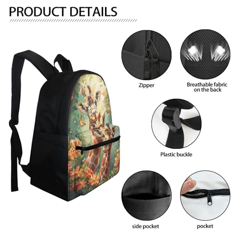 BIGCARJOB Animal Giraffe Backpack for School Kids Boys Large School Bags Set with Insulated Lunch Box Pencil Case Set of 3 Pcs Teens Girls Daypack Animal Print School Backpack Set - color: Animal Yellow Giraffe, size: One Size