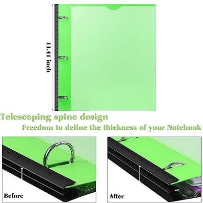 INFUN All-in-one Telescoping Binder Notebook ，Refillable 3 Ring Notebook Binder with 1 plastic movable pocket folder,5 plastic subject dividers and graph paper and college ruled paper - Green - color: Green, size: 1 PCS