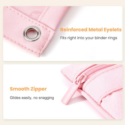 3 Ring Binder Pencil Pouch, Durable Pencil Case for School Supplies, Classroom Must Haves, 3-Hole Design Fits Binders, Zipper Closure, Ideal for Students/Back to School Pink - color: Pink