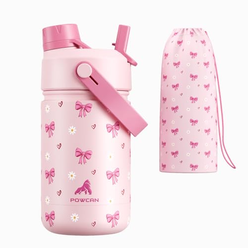 12 oz Insulated Water Bottle for Girls: 2-in-1 Straw Spout Lid, Leakproof, BPA-Free, Easy Carry, Keep Cold 24H, Cute Patterns, Kids Stainless Steel Cup for School, Travel, Holiday Gift (Bow Crush) - color: Bow Crush, size: 12 Ounces