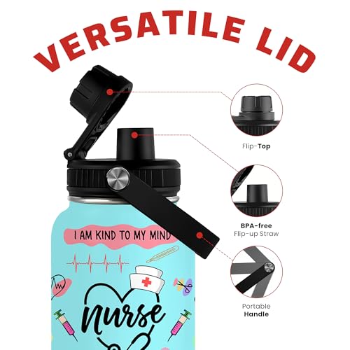 Nurse Water Bottle 32oz Stainless Steel Insulated with Lid, Nurse Gifts for Female Nurses, Medical Staff Inspiration Gifts for Nursing Students, Graduation Christmas Birthday Nurse Week - color: Nurse
