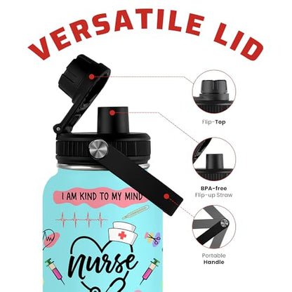 Nurse Water Bottle 32oz Stainless Steel Insulated with Lid, Nurse Gifts for Female Nurses, Medical Staff Inspiration Gifts for Nursing Students, Graduation Christmas Birthday Nurse Week - color: Nurse