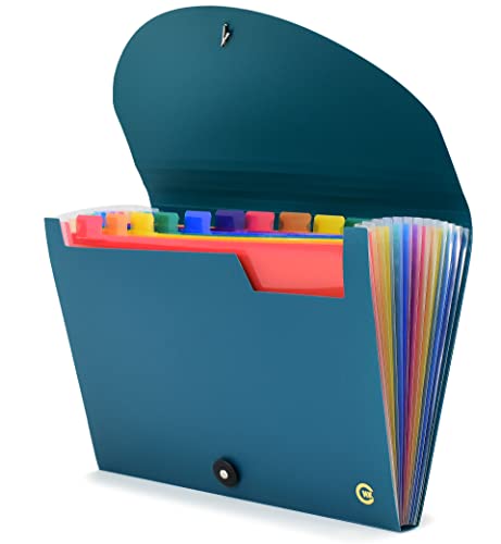 CNK File Folders Organizer with 13 Pockets Accordion Expanding Folder For Documents Receipt Document Paper Pocket Filing Products Accordian Important expandable holder files alphabetical Labels Letter - color: Teal
