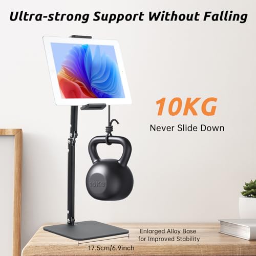 UTEBIT IPad Stand for Desk, 360° Rotating 9.5''-16.5''Height Adjustable Phone Stand for Desk, Office Desk Accessories for Men Home Dorm Essentials Gadgets Portable Monitor Stand, Support 22LBS, Black