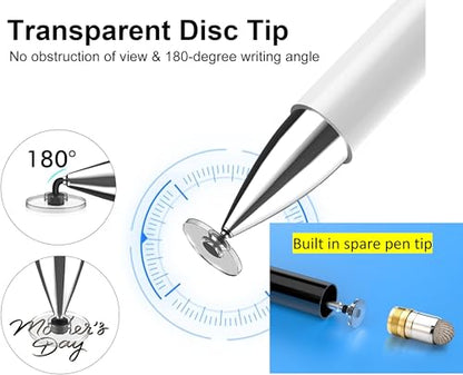 2-in-1 Stylus Pen for Samsung Galaxy Tab A11/A11+/A9+/A9/A8/A8 Plus/A7/A7 Lite, Stylus for iPad Pro/iPhone/Fire HD/Surface Tables All Touch Devices (Black) - color: Black