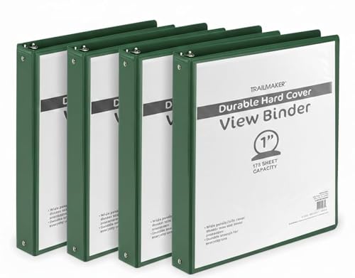 Trail Maker 1 inch Binders (50 Pack), 3 Ring Hardcover Binders in Bulk with Clear View Cover, Pockets for Classroom, Office, Portfolios | Bulk School, Teacher, Office Supplies (Green Only Pack) - color: Green Only Pack