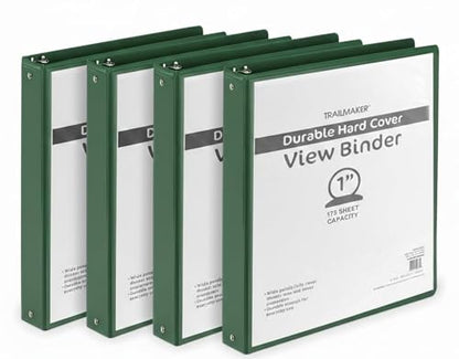Trail Maker 1 inch Binders (50 Pack), 3 Ring Hardcover Binders in Bulk with Clear View Cover, Pockets for Classroom, Office, Portfolios | Bulk School, Teacher, Office Supplies (Green Only Pack) - color: Green Only Pack