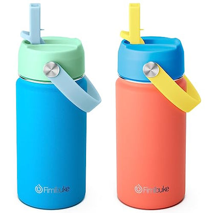 Fimibuke Kids Insulated Water Bottle, 14oz BPA FREE Double Wall Vacuum Tumbler 18/8 Stainless Steel Leak Proof Kids Cups with Straw Metal Water Bottle for School Boys Girls (2 Pack, Ocean Life) - color: B8. Ocean Life