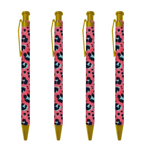 Ballpoint Pen 4Pcs Click Black Ink Metal Retractable 1.0 mm Medium Ballpoint Pens Quick Dry for Office School (4, Pink leopard print) - color: Pink leopard print