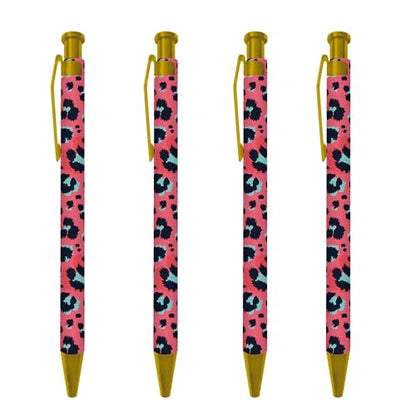 Ballpoint Pen 4Pcs Click Black Ink Metal Retractable 1.0 mm Medium Ballpoint Pens Quick Dry for Office School (4, Pink leopard print) - color: Pink leopard print