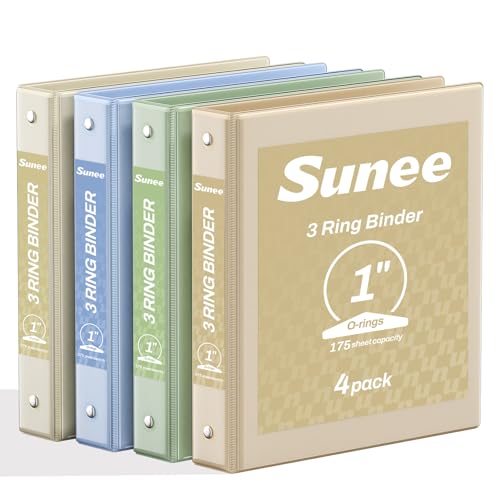 SUNEE 3 Ring Binder 1 Inch 4 Pack, Clear View Binder Three Ring PVC-Free (Fit 8.5x11 Inches) for School or Office Supplies, Neutral Aesthetic - color: Neutral Aesthetic, size: 1 Inch, style: 4 Pack
