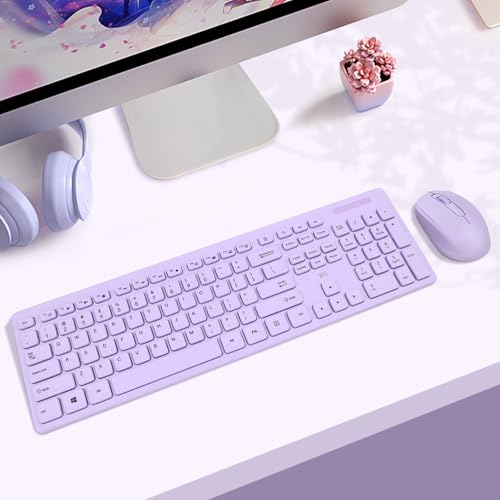 Wireless Keyboard and Mouse Combo - Rii Standard Office PC Keyboard and Optical Wireless Mice (Purple) - color: Purple