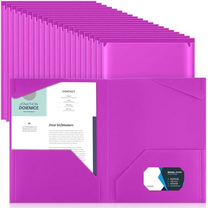 Henoyso 60 Pack Plastic Folders with Clear Front Pockets Bulk Heavy Duty File Folders with 2 Pockets and Card Slot for Student Teacher Back to School Supplies Office Presentation (Fuchsia) - color: Fuchsia