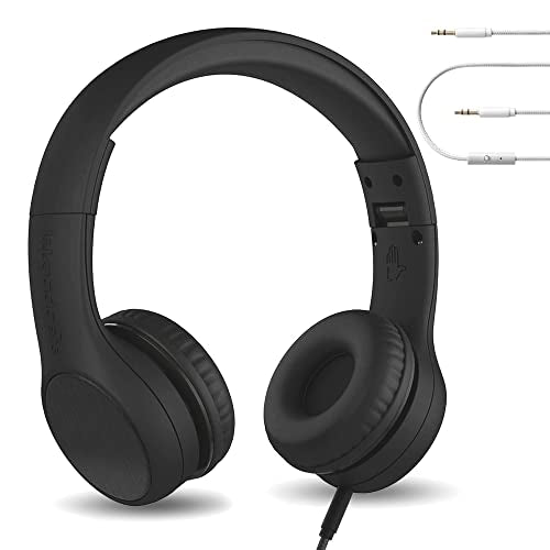 LilGadgets Connect+ Style On-Ear Kids Headphones with Microphone - SharePort Technology, SoftTouch Padding, Detachable Cable, Volume Limiting, Durable & Adjustable - Black - color: Black