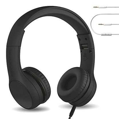 LilGadgets Connect+ Style On-Ear Kids Headphones with Microphone - SharePort Technology, SoftTouch Padding, Detachable Cable, Volume Limiting, Durable & Adjustable - Black - color: Black