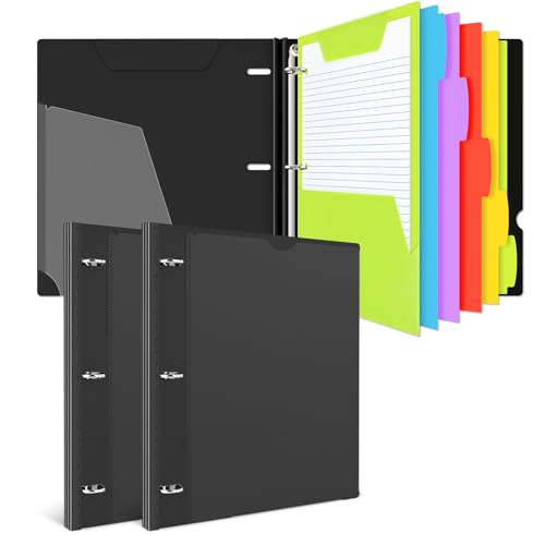 INFUN All-in-one Telescoping Binder Notebook - 2 PCS- Refillable 3 Ring Notebook Binder with 1 Plastic Movable Pocket Folder,5 Plastic Subject dividers and Graph Paper and College Ruled Paper- Black - color: Black, size: 2 PCS