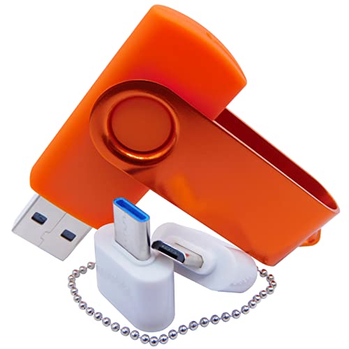 4GB USB Flash Drives Memory Sticks Thumb Drive with OTG & Type-C Transformer (Orange) - color: Orange