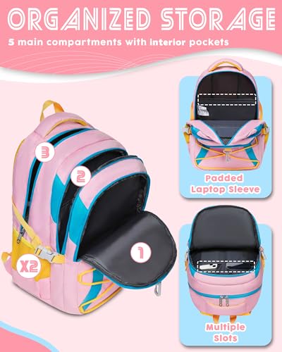 BLUEFAIRY Middle High School Backpack for Boys Girls Large Bookbag with Laptop Compartment Back to School Book Bags for Teens Teenagers Mochilas Escolares para Niños Niñas (Pink/Blue, Solid) - color: Pink/Blue