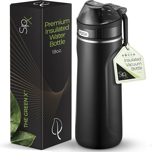 SipX™ 18 oz Premium Stainless Steel Water Bottle with Straw Lid – Triple Insulated Water Bottle, Leakproof, BPA-Free – Slim, Durable Bottle for School, Gym, Office – Black - color: Black