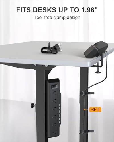 Desk Clamp Power Strip Surge Protector, 6 Outlets, Flat Plug, 1800J, 4 USB-C Ports (Any Port 35W), for Home & Office, Flame-Retardant PC-ABS Housing, Fits 1.96" Desk Edge, Black