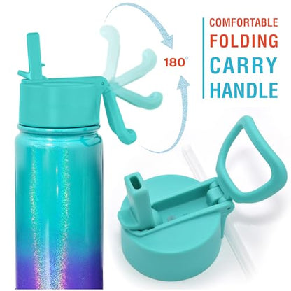CHILLOUT LIFE 17oz Kids Insulated Stainless Steel Water Bottle with Leak Proof Straw Lid & 144 Stickers - color: Mermaid Sparkle, style: 17 oz