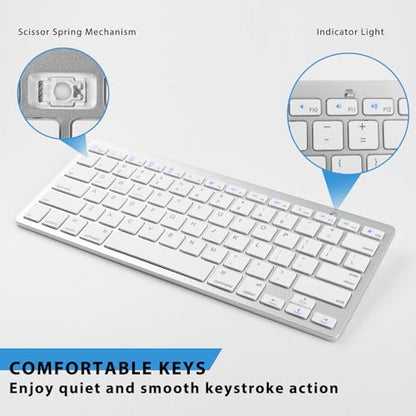 Wireless Bluetooth Keyboard for Apple iPad iPhone Samsung Phone Smartphone Tablet Portable Keyboard for Compatible iOS/Windows/Android System Devices (White)