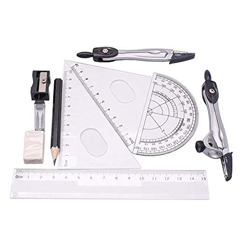 Math Geometry Kit Set Plastic Metal Geometry Protractor Drawing School Eraser Compasses Set Math Eraser Ruler for Students