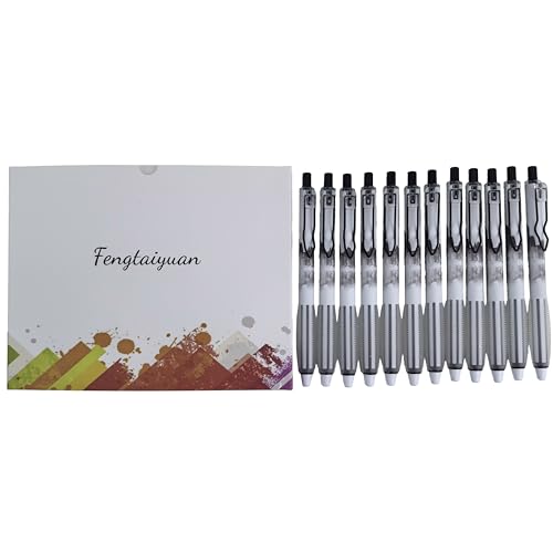 Fengtaiyuan Retractable Gel Pens, 0.5mm ST Precision Tip Quick Dry Black Ink, Gradient Black Barrel with Triangular Silicone Non-Slip Grip, Ergonomic Smooth Pens for Exam School Office [Pack of 12] - color: BlackGRB05P12