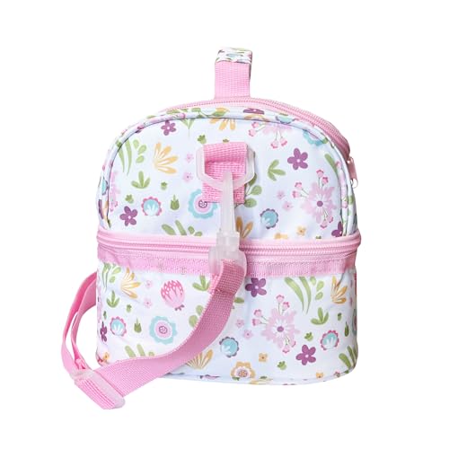 Insulated Kids Double Decker Lunch Bag Tote Pack for Girls Boys Toddler Kindergarten School Picnic Food Cooler Hot Water Ice with Strap Floral - color: Cute Flowers