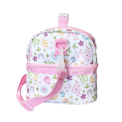 Insulated Kids Double Decker Lunch Bag Tote Pack for Girls Boys Toddler Kindergarten School Picnic Food Cooler Hot Water Ice with Strap Floral - color: Cute Flowers