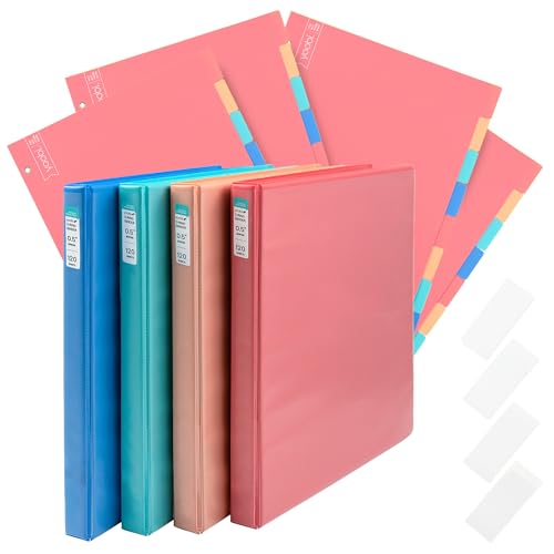 Yoobi .5 Inch Multicolor Binder & 8-Tab Divider Set, 4-Pack of 3-Ring Binders with 2 Pockets, 4-Pack of Binder Organizer Tabs w/Blank Sticky Labels, Perfect for School, Home or Office, 1/2 Inch - color: Multicolor, size: 1/2 Inch, style: Binder + Divider