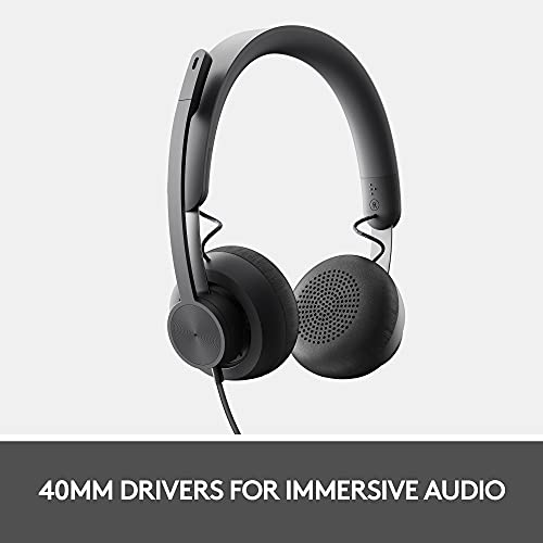 Logitech Zone 750 Wired On-Ear Headset with Advanced Noise-canceling Microphone, Simple USB-C and Included USB-A Adapter, Plug-and-Play Compatibility for All Devices - size: One Size