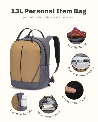 Hynes Eagle 2 in 1 Travel Backpack Set Rolling Backpack with Wheels Carry on Luggage 43L with Personal Item Bag for Men Women 17 inches Laptop Backpack Dark Grey - color: Dark Grey