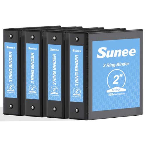SUNEE 2 Inch Binders 3 Ring 4 Pack, PVC-Free Clear View 2" Binders (Fits 8.5x11 Inches) for School, Office & Home Use, Black - color: Black, size: 2 Inch, style: 4 Pack
