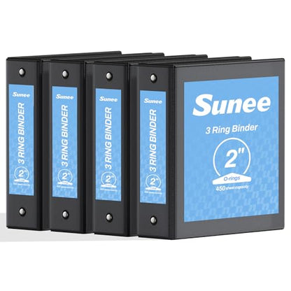 SUNEE 2 Inch Binders 3 Ring 4 Pack, PVC-Free Clear View 2" Binders (Fits 8.5x11 Inches) for School, Office & Home Use, Black - color: Black, size: 2 Inch, style: 4 Pack