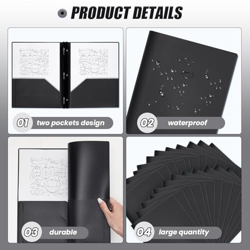 Yeaqee 150 Pack Plastic Folders with Prongs Heavy Duty Plastic 2 Pocket Folder with 3 Prongs, Business Card Slot for Back to School Office Home 11.6 x 9.5 Inch (Black) - color: Black