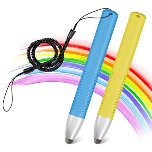 2pcs Kid-Friendly Stylus Pens for Touch Screens, Tablet Stylus Pen with Spring Cord Universal Touch Screen Capacitive Crayon Stylus Blue Yellow - color: Blue Yellow